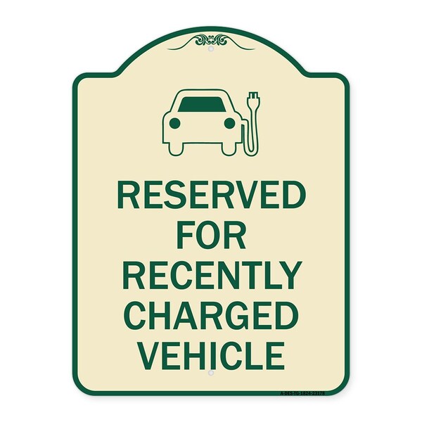 Reserved for Recently Charged Vehicle W/ Graphic Heavy-Gauge Aluminum Sign, 24" x 18", TG-1824-23178